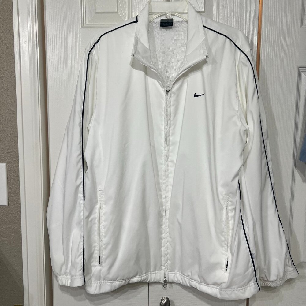 Nike Tennis Prep Jacket Men M White Navy Mesh Lined Vented Vintage Y2K Swoosh